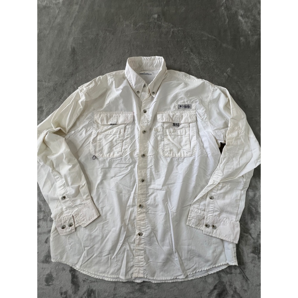 Columbia Fishing Shirt Mens Medium White PFG Long Sleeve Omni-Shade Venting